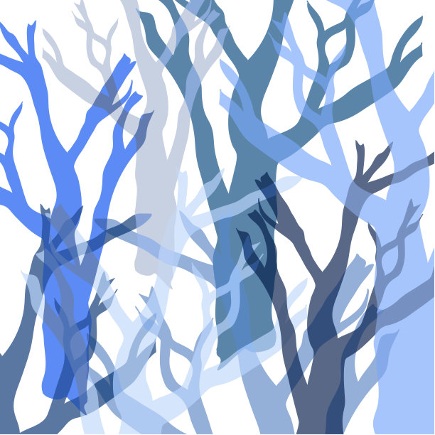 用蓝色和灰色调绘制没有叶子的树的阴影图片下载