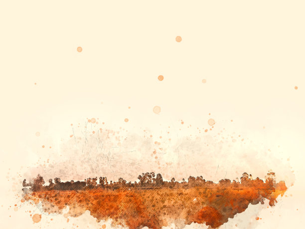 抽象美丽的树木和田野景观，以彩色水彩画为背景。图片下载