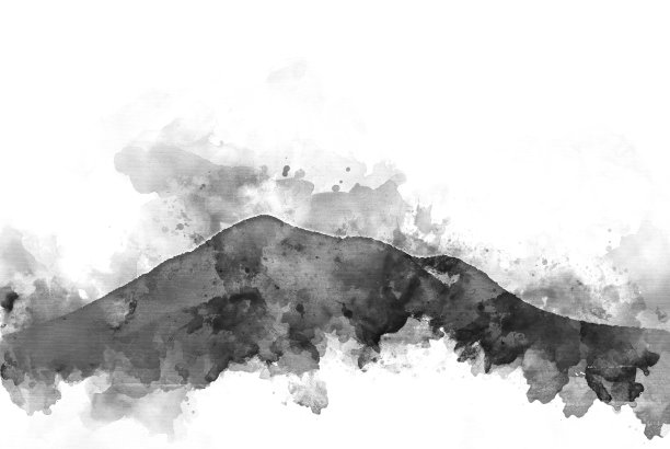 抽象山山水彩画背景，数字插画笔刷艺术。素材图片