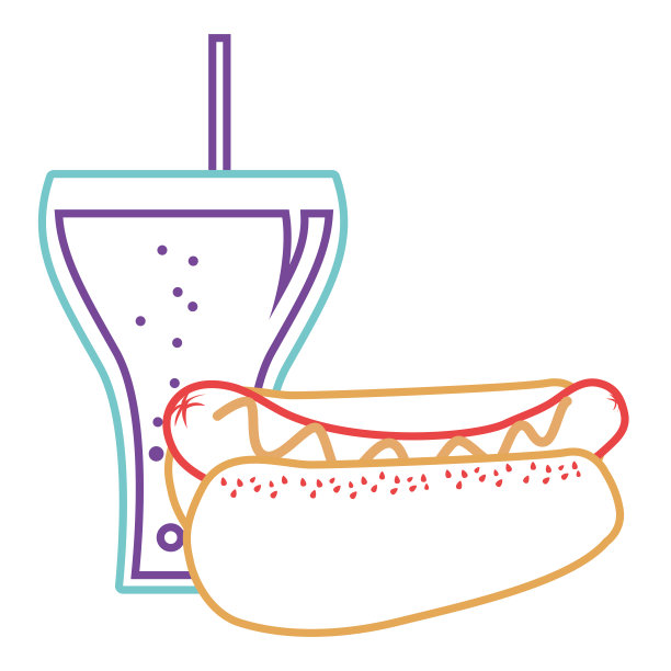 热狗和苏打水杯喝食物图片下载