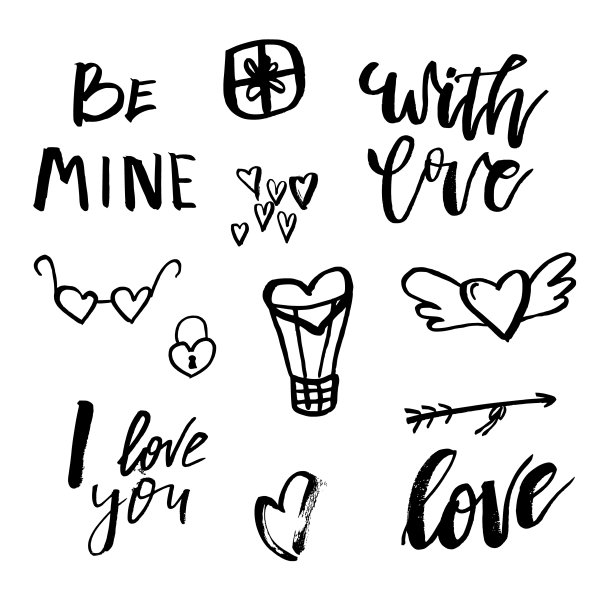 白色字体上的情人节快乐图标。问候，祝贺，乔迁海报，邀请，照片覆盖的模板。矢量图图片下载