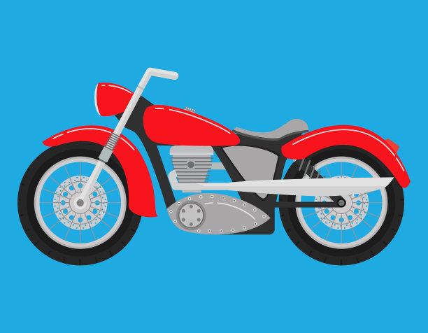 复古经典的红色摩托车。两轮车。在平面风格中，矢量。图片下载