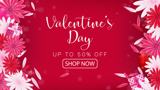 情人节特价红品红横幅作为甜蜜的色调颜色图片下载