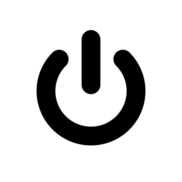 电源按钮图标。黑色，极简图标孤立在白色背景。开关按钮简单剪影。图片下载