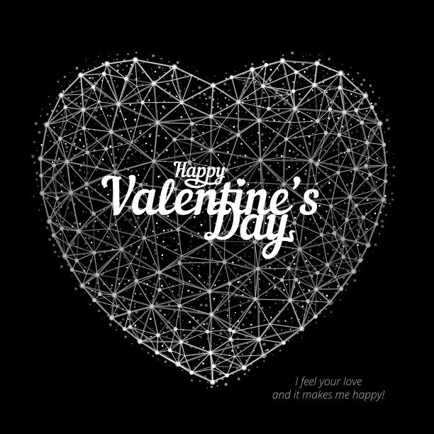 矢量插图心的快乐情人节由多边形，点和线在黑色的背景图片下载
