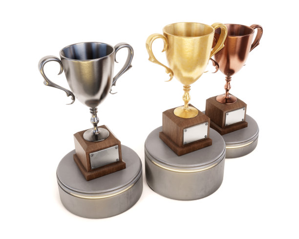 领奖台上三位杯赛获胜者3D渲染图图片下载