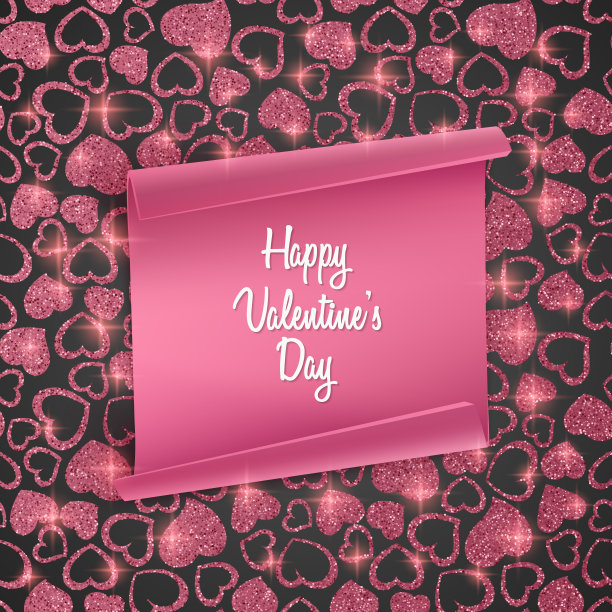 情人节贺卡的背景与无缝的心形图案，闪闪发光的纹理和现实的纸。矢量插图。墙纸，传单，海报和小册子封面插图图片下载