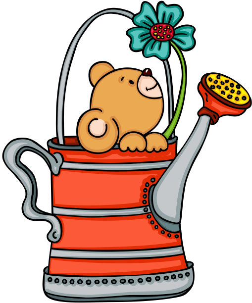 带花的喷壶里的泰迪熊图片下载