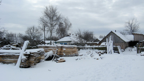 白雪中的乡村庄园图片下载