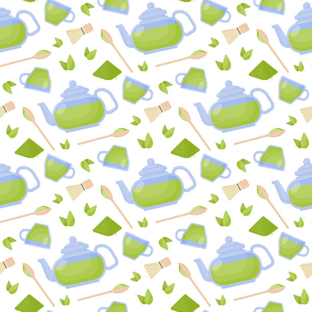 抹茶矢量茶平面无缝图案图片下载