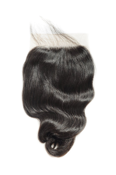 松散的波浪黑色与头发编织延伸花边关闭图片下载