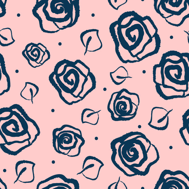 手工绘制的玫瑰和树叶。花卉无缝模式。素描、垃圾音乐、涂鸦、涂鸦。图片下载