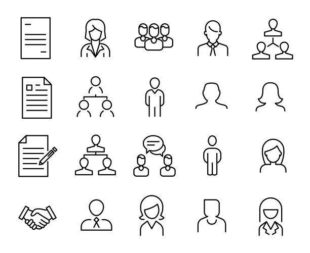 简单的人力资源(HR)相关线图标的收集。图片下载