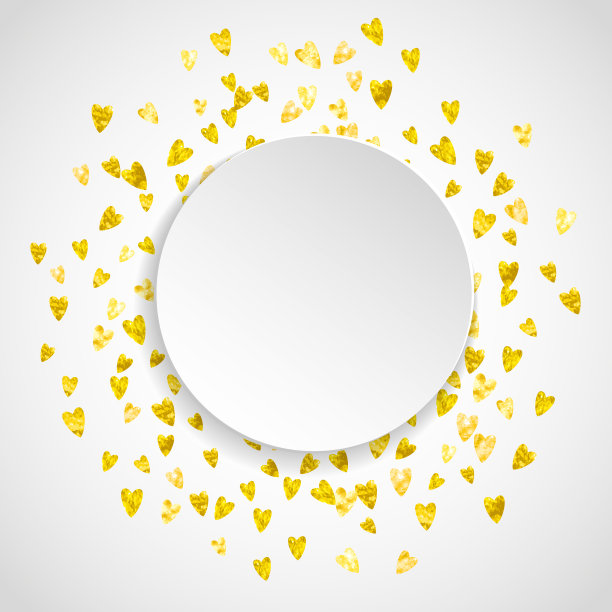 情人纸框与金色的闪闪发光的心。2月14日一天。矢量五彩纸屑为情人节纸框架。图片下载