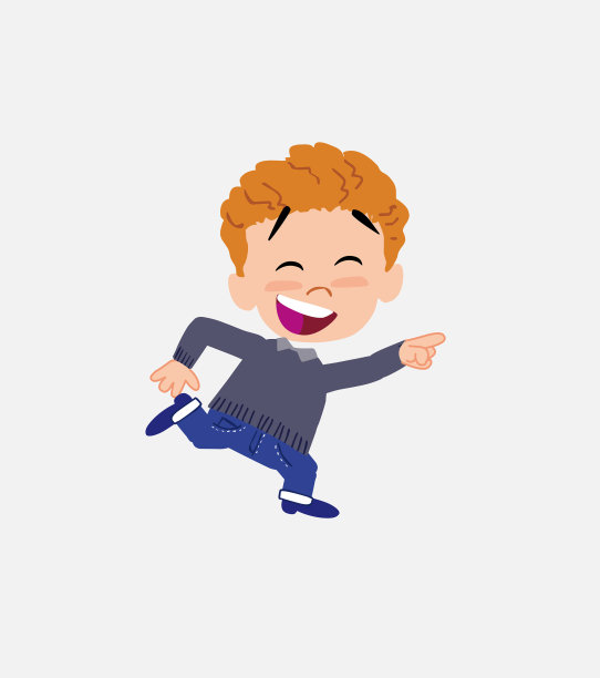 穿着牛仔裤的白人男孩微笑着跑。图片下载