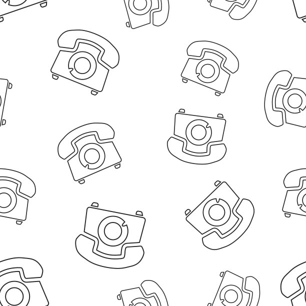 手机无缝模式背景。商业平面矢量插图。老式电话标志符号图案。图片下载