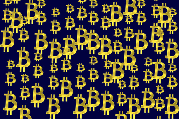 黑色背景上的金色比特币照片，加密货币交易概念图片下载