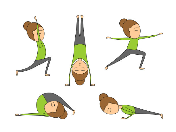 矢量组瑜伽姿势的健康和灵活性图片下载