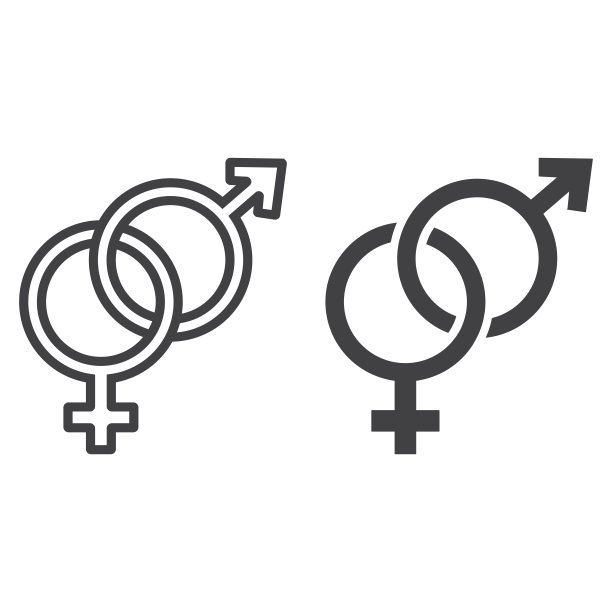 异性线和字形图标，情人节和浪漫，性别符号矢量图形，在白色背景上的线性模式，eps 10。图片下载