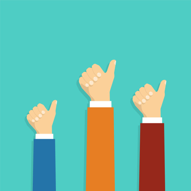 男性的双手竖起大拇指。矢量平面设计风格图片下载