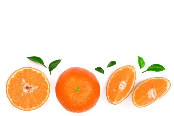 橙色或橘色的叶子孤立在白色背景上，为你的文本留出拷贝空间。平躺，俯视图图片下载