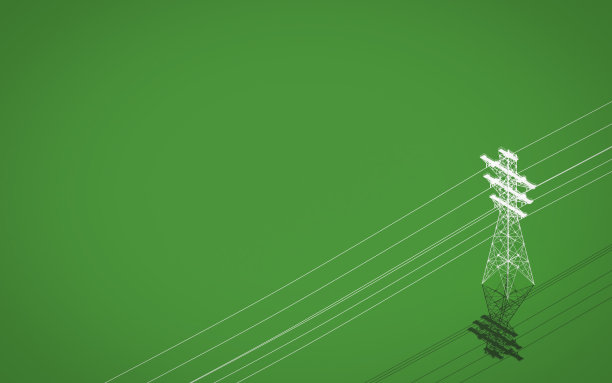 绿色背景上的高压输电塔。三维渲染图片下载