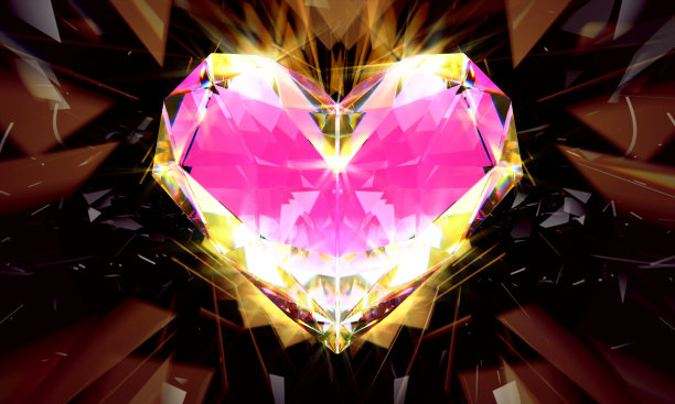 现实的粉红色钻石与强烈的焦散光在黑色背景图片下载