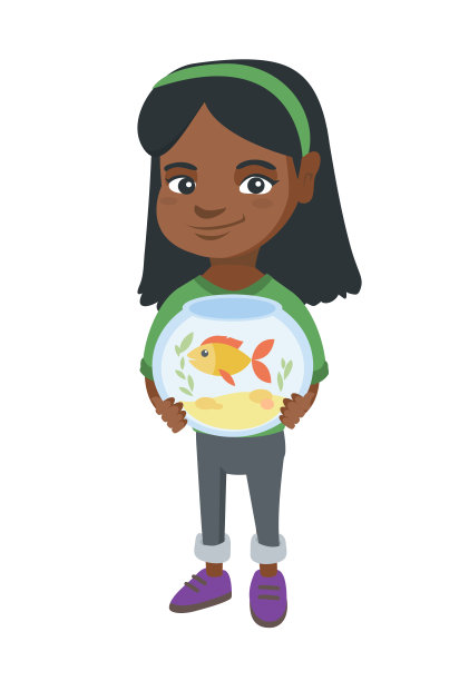 非洲女孩抱着养金鱼的鱼缸图片下载