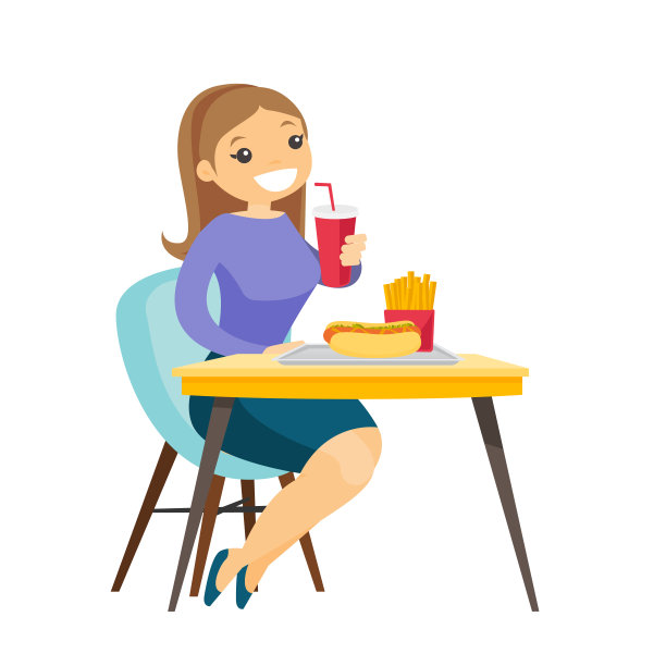 年轻的白人女人吃快餐图片下载