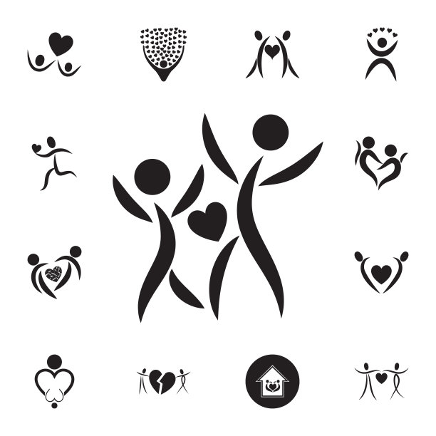 有爱心图标的恩爱夫妻。设置的情人节元素图标。照片相机质量平面设计收集图标网站，网页设计，移动应用程序图片下载