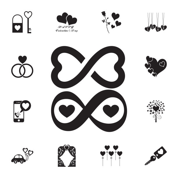 无尽的爱图标。设置的情人节元素图标。照片相机质量平面设计收集图标网站，网页设计，移动应用程序图片下载