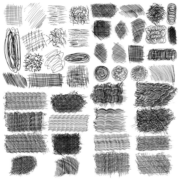 向量一套墨水线条，一套手绘纹理，笔的涂鸦，孵化，刮擦图片下载