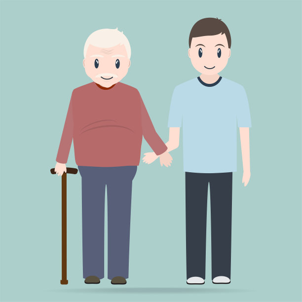 年轻人帮助老年病人图标，医疗理念图片下载