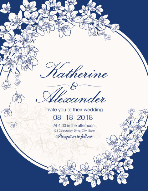 手绘樱花婚礼邀请模板图片下载