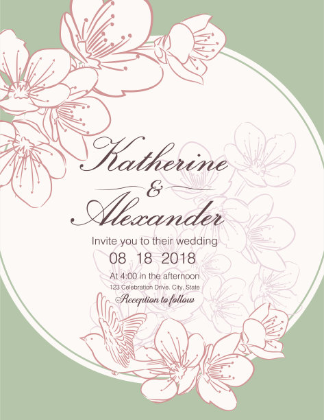 手绘樱花婚礼邀请模板图片下载