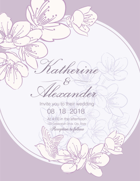 手绘樱花婚礼邀请模板图片下载