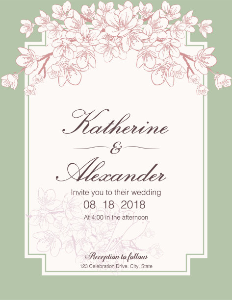 手绘樱花婚礼邀请模板图片下载