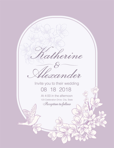 手绘樱花婚礼邀请模板图片下载