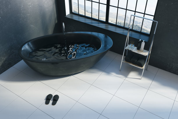 带有城市景观的深色浴室图片下载