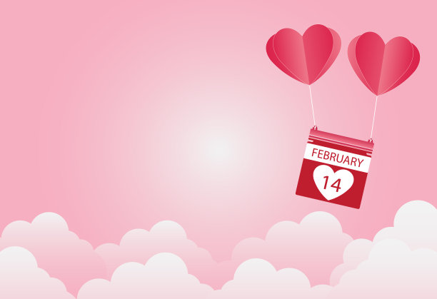 情人节，心形气球漂浮在空中，粉红色的背景，纸艺术图片下载