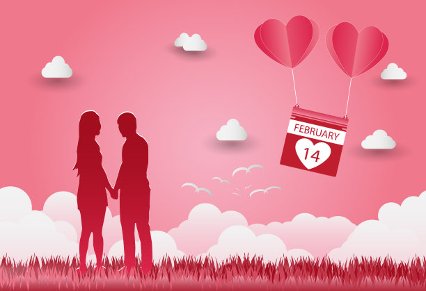 爱情和情人节的插图，手牵手，显示彼此的爱。图片下载