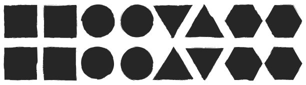 一组黑色垃圾抽象背景模板。笔刷颜料墨汁呈三角形、圆形、正方形、六角形图片下载