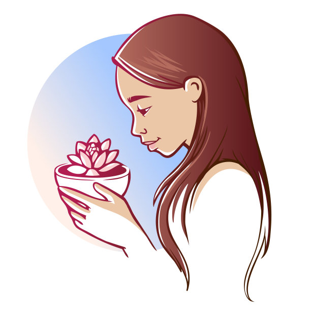 年轻的亚洲女人与莲花图片下载