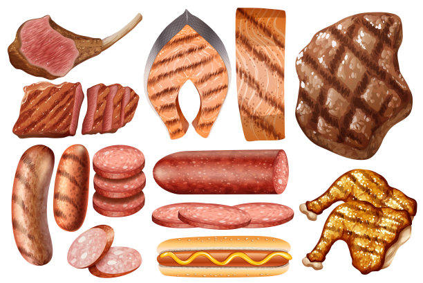 不同种类的食物在白色背景上图片下载