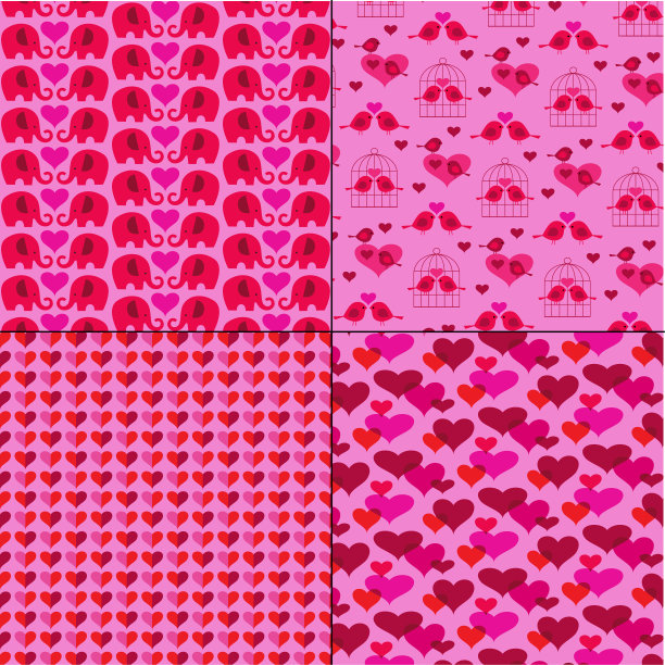 粉红色的鸟和大象的新式情人节图案图片下载
