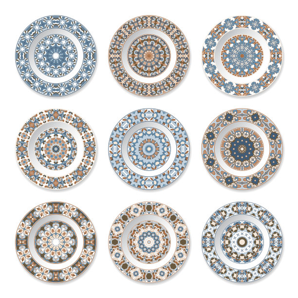 九个带有圆形彩色图案的装饰板图片下载