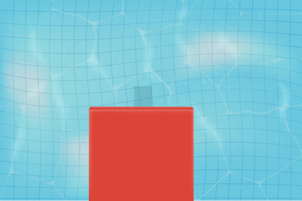 向量现实清澈的水在池和瓷砖在底部。红色跳板，用于跳入水中素材图片