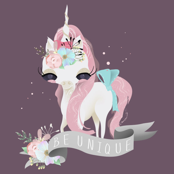 可爱的独角兽小公主带着花图片下载