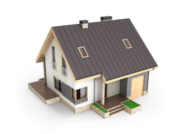 现代住宅的插图与车库隔离在白色背景3d渲染图片下载