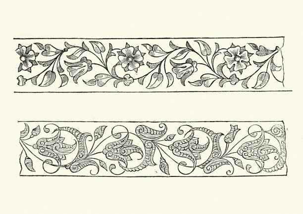 维多利亚花叶设计元素，1855年图片下载